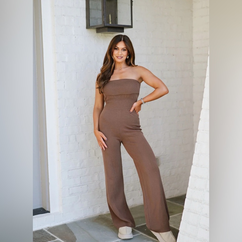 Chic Brown Fold Over Bandeau Jumpsuit